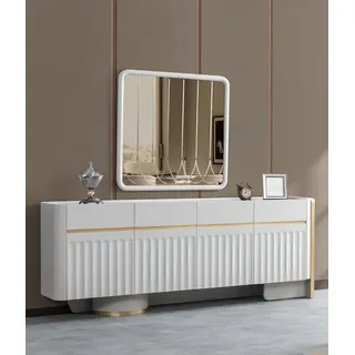 Sideboard mit Spiegel Schrank Kommode Weiß Holz Edelstahl Esszimmer - Weiß