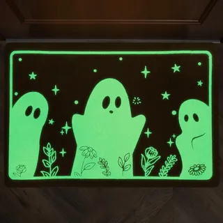 Halloween Fußmatte,60*40CM Halloween Geist Fußmatte Lustige Badematten Teppiche im Dunkeln Leuchtende Horror Teppiche Rutschfeste Geister Türmatte Halloween Deko Innen für Badezimmer,Küche,Raumdeko