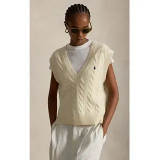 Polo Ralph Lauren für Damen. 211949994002 Strickweste aus Wolle und Kaschmir in Beige (S), Lässig, Ärmellos / Hosenträger