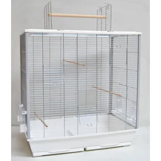 Großer Vogelkäfig Wellensittich Kanarien Großsittich mit Freisitz - Silber, Weiß