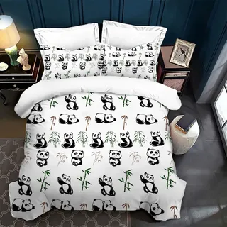 PAAHRYI Panda Bettwäsche Kinder 135x200cm, Karikatur und Bambus Motiv Bettbezug, 3D Tier Thema für Mädchen Jungen (B, 135 x 200cm)