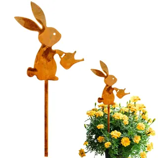 Superum Osterhasen Gartenstecker Rost,30cm Lustig Hase Osterdeko Outdoor Innen,Metall Gartenstecker Ostern Wetterfest Roststecker Hase Blumenstecker Gartendeko für Draußen Frühling Rost Deko