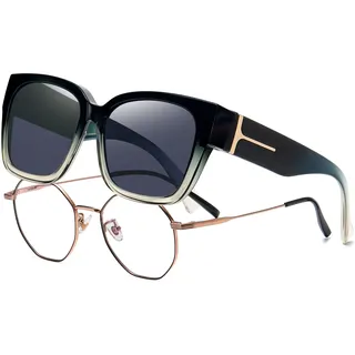 KANASTAL Übergröße Überzieh Sonnenbrille Herren und Damen Polarisiert Überbrille Sonnenbrille für Brillenträger UV400 Sonnenschutz, Grün Rahmen Schwarz Gläser
