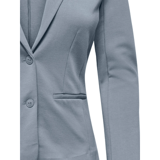 Jerseyblazer ONLY "ONLPOPTRASH – 2-Knopf Blazer mit taillierter Silhouette", Damen, Gr. S, tradewinds, Milano Rib, Obermaterial: 63% Viskose, 32% Nylon, 5% Elasthan, unifarben, regular fit hüftlang, Blazer Jerseyblazer, regular fit, Milano Rib, Materialmix, Reverskragen, unifarben
