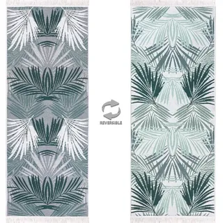 jimri Teppich Läufer - Boho Kelim Teppich, Wohnzimmerteppich, Schlafzimmer, und Küchenteppich, Flur Teppich, 60 x 90 cm Palm-Grün-Weiß, - Grün