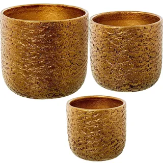 DRW Set mit 3 runden Blumentöpfen aus Keramik, goldfarben, Ø 30 x 28 + Ø 25 x 24 + Ø 20 x 19 cm