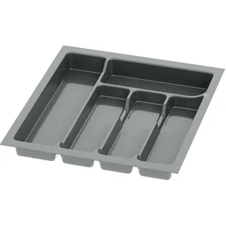 Sossai Besteckeinsatz Divio für 45cm breite Schubladen, 38x43 cm – zuschneidbar, 5 Fächer, anthrazit, Kunststoff Besteckkasten für Küchenschubladen