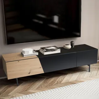 FineBuy Lowboard Schwarz 150 cm Braun TV-Kommode TV-Schrank Niedrig Fernsehtisch Fernsehschrank Türen & Schublade Fernsehkommode Wohnzimmer Modern - Braun
