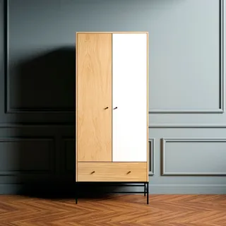 Andas Drehtürenschrank Flora 80 x 190 x 55 cm Weiß/Beige