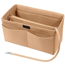 Ropch Handtaschen Organizer, Filz Taschenorganizer Bag in Bag Innentaschen Handtaschenordner mit Abnehmbare Reißverschluss-Tasche und Schlüsselkette (Beige, L)