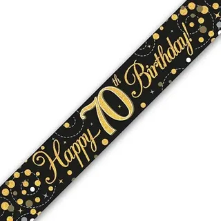 Fizz Banner zum 70. Geburtstag, holografisch, 2,7 m, Schwarz/Gold
