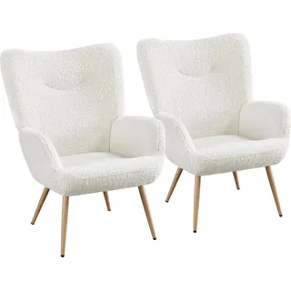 1 x moderner Stuhl aus Teddyplüsch Ohrensessel, Lehnstuhl, gepolsterter Stuhl mit Holzbeinen, belastbar bis 136 kg, weiß