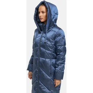 MANISA Wintermantel mit Stehkragen und fester Kapuze und dekorativen Strickbändern, blau