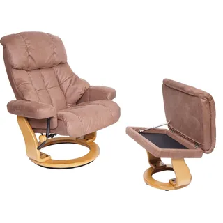 MCA Relaxsessel Calgary XXL, TV-Sessel Hocker, 180kg belastbar Stoff/Textil braun, Gestell naturbraun - Braun