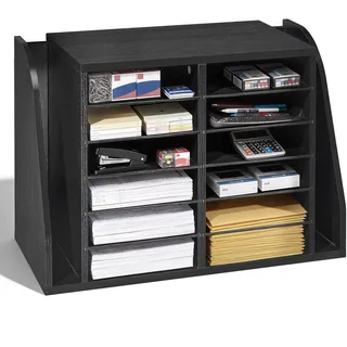 VEVOR Briefablage mit 12 Fächern & Stehsammle, Dokumentenablage aus Spanplatten, Aktenhalter für Büro Klassenzimmer, Literaturorganizer für Akten Dokumenten Papier, Schreibtisch Organizer Schwarz