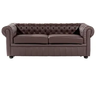 Beliani Sofa Leder Braun Chesterfield , Dunkelbraun , 195x70x75 cm , Wohnzimmer, Sofas & Couches, Sofas, Chesterfield Sofas