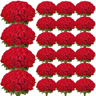 Vevor Künstliche Blumen Rosen, 500 Stück Kunstblumen, Rote Gefälschte Rose mit Stielen, Schaumrosen für DIY Hochzeit Blumensträuße Braut Valentinstag Muttertag Zuhause Dekoration