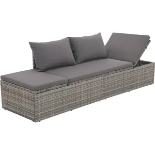 SYFAXTM Outdoor-Lounge-Bett mit Polster & Kissen Poly Rattan Grau - Grau