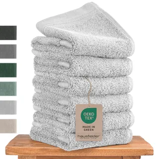 Hausfelder Gästehandtücher hellgrau 30x50 mit Aufhängeschlaufe – 6er Set kleine Handtücher für Gäste WC, weich & saugstark aus 100% Baumwolle Oeko-TEX Zertifiziert