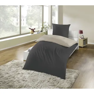 Kinzler Wendebettwäsche Mikrofaser Flanell Grau 135 x 200 cm + 80 x 80 cm