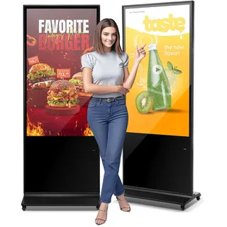 VEVOR digitaler Kundenstopper Werbedisplay Werbeaufsteller (Bildschirmgröße 140 cm), 2 K UHD LCD Bildschirm, 2 GB RAM & 32 GB ROM, Stand-Display mit WiFi HDMI/USB Eingang Touchscreen-Anzeige Schwarz
