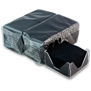 Packung mit 300 schwarzen Cocktailservietten aus Papier + Serviettenhalter aus transparentem Plexiglas, Mikropunktstruktur, dicker und saugfähig, 10 x 10 cm, zusammengefaltet Hostelnovo