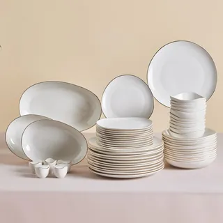 Karaca Middle 56 Teiliges Für 12 Personen, Streamline, Tafelservice Set-Porzellan Geschirr set Servierteller aus Porzellan, Stylisches Design, Praktisch