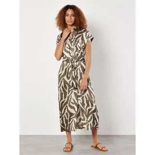 Apricot Druckkleid "Midikleid aus strukturiertem Satin" Stoffgürtel, 2 tlg. mit Zebramuster, khaki