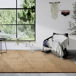 Villeroy & Boch Wollteppich Charlotte - Natur Wohnzimmerteppich - Handgewebt & Natürlich - Boho Teppich Wolle für Wohnzimmer, Schlafzimmer, Esszimmer, Flur, Küche – Kupfer Braun,