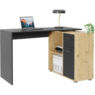 FMD Eckschreibtisch »AUGSBURG« Schreibtisch/ Sideboard m. Stauraum, beids. montierb., 117 oder 148 cm, schwarz