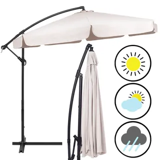 Springos® Premium Sonnenschirm XXL Ø 350 cm Ampelschirm mit Kurbel inkl. Hülle | Wasserdicht drehbare Gartenschirm Sonnenschutz Terrasse Garten - Creme