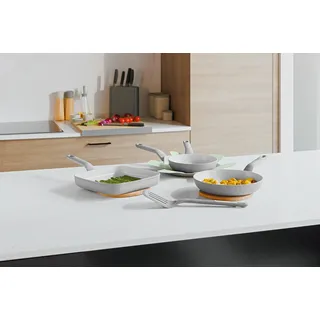 BergHOFF Leo Pfannenset, 4-teilig, Aluminium, Keramik-Antihaftbeschichtung, Induktion, Cool-Touch-Griffe, Grau, 20-26 cm - Grün