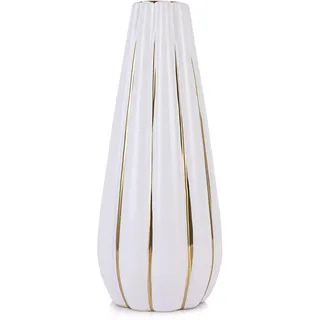 Keramikvase für Heimdekoration, moderne Blumenvase für Pampasgras (Weiß und Gold)