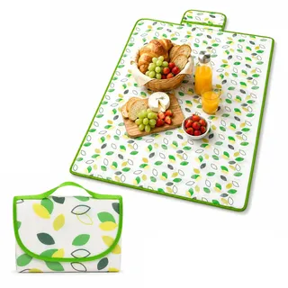 asxibeu Picknickdecke klein 200 x 150 cm, faltbar, für 3–4 Personen | Picnic Blanket, ideal zum Camping, Picknick, Strand (Grünes Blatt)