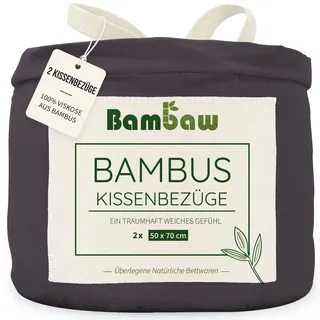 Bambaw – Kissenbezug 50x70 cm (2-er Pack) - 100% Bambus - hypoallergen - weicher und atmungsaktiver Kopfkissenbezug 50x70 cm - Kissenbezug Bambus - Kissenbezug schwarz - Allergiker Kissenbezug