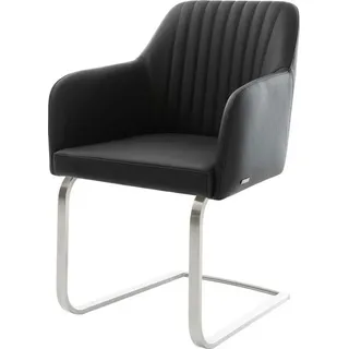 DeLife Freischwinger Greg-Flex Echt-Leder Schwarz Freischwinger flach Edelstahl Taschenfederkern