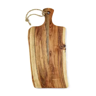 Schneidebrett Holz groß | Hackbrett aus Akazienholz mit Griff und Aufhängung im Naturschnitt, rustikal | ca. 43 x 20 x 1,6 cm groß | Holzbrett für die Küche | Massives Küchenbrett | Schneidbrett