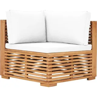 Garten-Ecksofa mit Cremeweißer Auflage Massivholz Teak - Creme