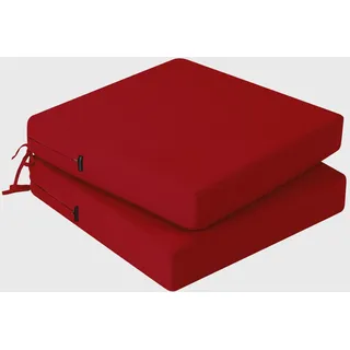 PRIMEPATIO Stuhlkissen 45x45 2er Set für den Außenbereich, wasserdichte Schaumstoff Sitzkissen Outdoor, Garten Sitzpolster Stuhl, Terrassenstuhl mit Bändern, Esszimmerstuhl Stuhlauflage, Rot