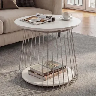 MCA Furniture MCA Couchtisch HWC-P60, Beistelltisch Kaffeetisch Loungetisch, Metall MDF rund Ø 50cm ~ weiß