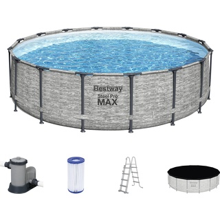 BESTWAY Steel Pro Max Frame Pool Set 488 x 122 cm steinwandoptik inkl. Filterpumpe