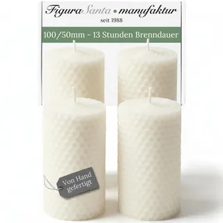 Figura Santa® 4 Bienenwachskerzen weiß 10 * 5 cm - Wabenkerzen 100% Kerzen Bienenwachs Bio handgefertigt - Kerzen Adventskranz Weihnachtskerzen Honigkerzen ohne Paraffin - 13 Std. Brennzeit