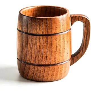 VOBOR Hölzerne Biertasse,Holzbecher Und Maßkrug Jumbo Teetasse,Retro Große Kapazität Tee Wasser Klassisches Holz Trinkbecher Mit Griff Für Kaffee Bier Tee,Becher Natürliche Holz Kaffee Tasse
