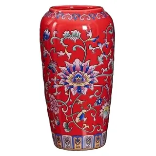 Kleine Keramikvase für Blumen, handgefertigt, elegant, breite Öffnung, Vintage, chinesische Malerei, Porzellan, dekorative Vasen für Büro, Heimdekoration, Rot