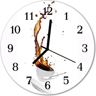 Glasuhr Wanduhr Küchenuhr Echt-Glas 30fi cm Kaffee weiß - Weiß