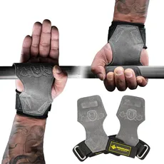 MANUEKLEAR Gewichtheben-Handgelenkbänder mit gepolsterter Handgelenkschlaufe, Leder-Gewichtheben, Handgelenkriemen für Kreuzheben, Powerlifting, Profi Lifting Straps für Frauen (Grey)