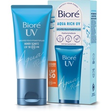 Biore Aqua Rich UV - Leichtes Feuchtigkeitsfluid für das Gesicht - Sonnenschutz - Lichtschutzfaktor LSF 50 - UVA/UVB - Funktioniert unter Make-Up - Nicht-fettend