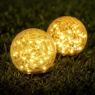 Ciskotu 2 Stück Solarlampen für Außen Garten, 60 LED solarkugeln für Aussen, Solar Bodenleuchten IP44 Wasserdicht Solarleuchten für Outdoor, Balkon, Terrasse, Rasen, Wege (Warmweiß)