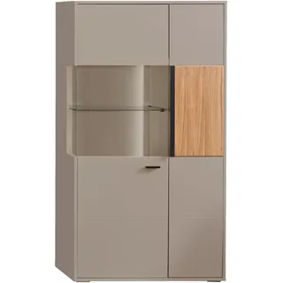 Hom`in Highboard , Grau, Eschefarben , Metall , 7 Fächer , 83.3x154.1x37.4 cm , Frontbeleuchtung , Holzmöbel, Wohnwände Holz, Wohnwand Serien Holz