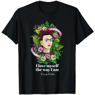 Frida Kahlo Damen T-Shirt Schwarz Einfarbig Kurzarm Crew-Kragen Klassisch Kunst Small